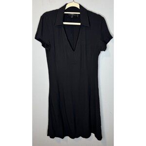 Theory Easy Day Black Polo Dress Collared V Neck Preppy Old Money Size 2 Small